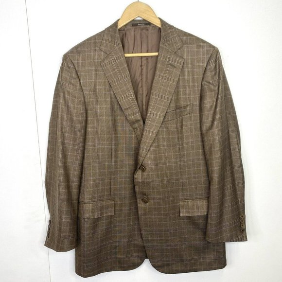Ermenegildo Zegna Brown Silk Wool Glen Plaid Check Blazer Jacket Men Size US 46R